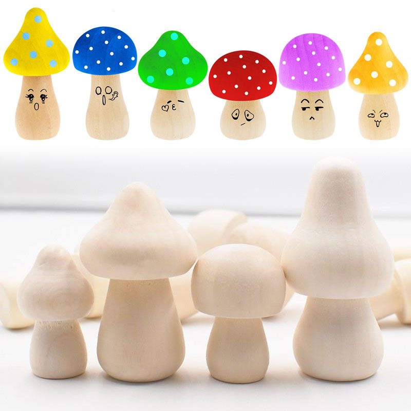 Diy Automation Projects - 5PCS Mini Unfinished Wooden Mushroom Natural