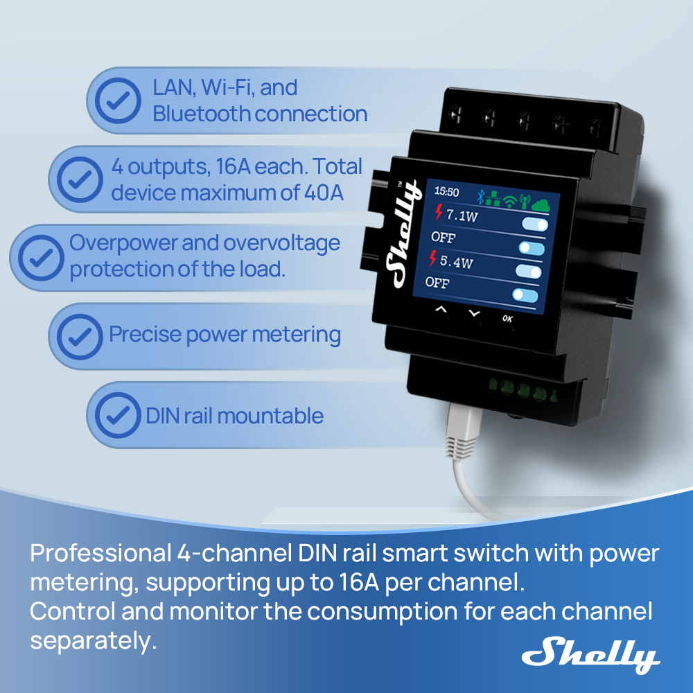 Shelly Pro 4PM Four Channels R - Home Automation Technology ulasan dan harga